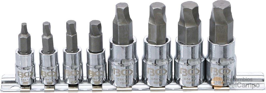 Regleta de 8 vasos con *sistema twist* para extracción de tornillos hex. int. defectuosos ( 1/4": 3-4-5-6 mm. & 3/8": 7-8-9-10 mm.)