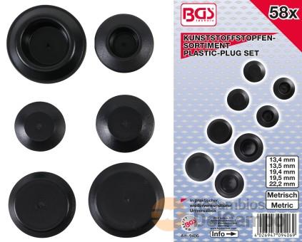 Estuche 58 tapones de plástico negro (ø 10.0 - 13.4 - 13.5 - 19.4 - 19.5 -22.2 mm.)