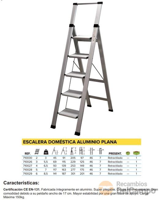 Escalera doméstica de aluminio plana de 6 peldaños - altura máx.1.410 mm. - plegable
