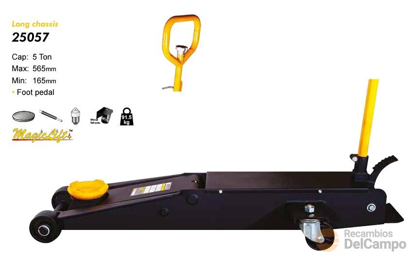 Gato hidraulico de suelo pesado con pedal, 5 tn (165 - 565 mm.) para camiones y furgonetas de reparto