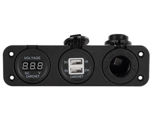 Cargador triple desmontable (toma enchufe-voltimetro-usb) Cargador triple desmontable (toma enchufe-voltimetro-usb)