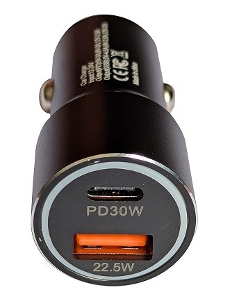 Cargador de mechero con puertos usb a de 22,5w + usb c de 30w Cargador de mechero con puertos usb a de 22,5w + usb c de 30w
