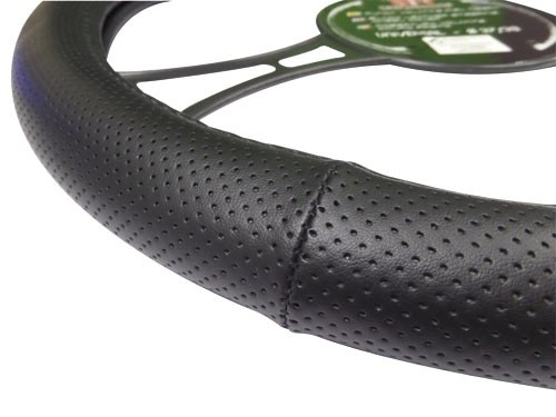 Funda de volante de piel negra microperforada universal 37-39cm