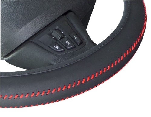 Funda de volante de piel fina negra lisa con costura roja 37-39cm Funda de volante de piel fina negra lisa con costura roja 37-39cm