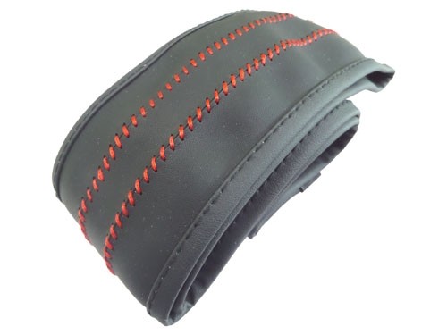 Funda de volante de piel fina negra lisa con costura roja 37-39cm Funda de volante de piel fina negra lisa con costura roja 37-39cm