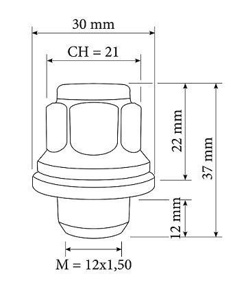 Tuerca plana cerrada con arandela m12x1,50 l38 c21 Tuerca plana cerrada con arandela m12x1,50 l38 c21