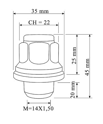 Tuerca plana cerrada con arandela m14x1,50 l45 c22 Tuerca plana cerrada con arandela m14x1,50 l45 c22