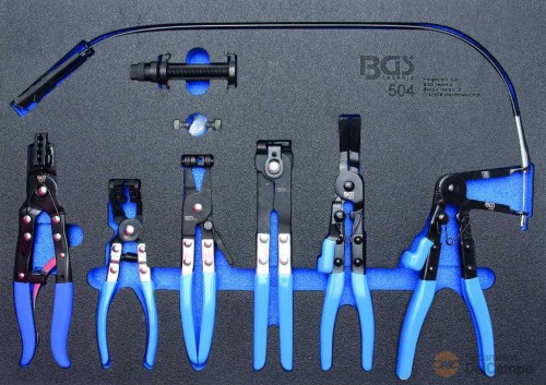 Bandeja 3/3 de polifoam con 6 alicates de abrazaderas + comprobador de tension de abrazadera para carros bgs Bandeja 3/3 de polifoam con 6 alicates de abrazaderas + comprobador de tension de abrazadera para carros bgs