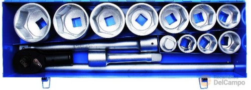 Estuche metalico con carraca reversible 1" 24d.+ 2 alargaderas 1"(200 mm. + 400 mm.) + mango corredizo 500 mm.+ 10 vasos cortos 1" hex.( 36- 80 mm) Estuche metalico con carraca reversible 1" 24d.+ 2 alargaderas 1"(200 mm. + 400 mm.) + mango corredizo 500 mm.+ 10 vasos cortos 1" hex.( 36- 80 mm)