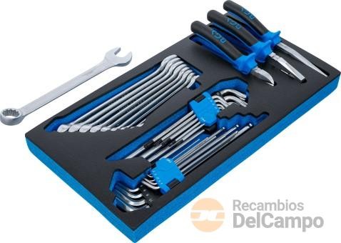 Bandeja de polifoam para GTi102002 con 31 herramientas (3 alicates + 9 llaves combinadas (10-19 mm) + 9 llaves acodadas extralargas torx (t10-t50) + 9 allen/allen bola (h1,5-h8) Bandeja de polifoam para GTi102002 con 31 herramientas (3 alicates + 9 llaves combinadas (10-19 mm) + 9 llaves acodadas extralargas torx (t10-t50) + 9 allen/allen bola (h1,5-h8)