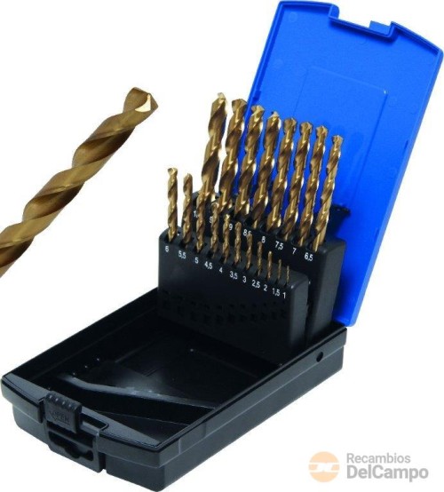 Estuche 19 brocas helicoidales acero hss-g recubierto de titanio ( ø 1,0 - 10,0 mm.) Estuche 19 brocas helicoidales acero hss-g recubierto de titanio ( ø 1,0 - 10,0 mm.)