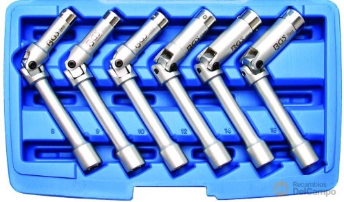 Estuche 6 vasos largos 3/8" articulados hex. para bujias de precalentamiento (8 - 9 - 10 - 12 - 14 - 16 x 150 mm) Estuche 6 vasos largos 3/8" articulados hex. para bujias de precalentamiento (8 - 9 - 10 - 12 - 14 - 16 x 150 mm)