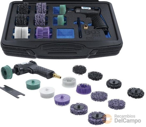 Estuche de lijadora neumática + 16 discos abrasivos y lijas circulares de cerdas para eliminacion de oxido, pintura, adhesivos, selladores, etc. Estuche de lijadora neumática + 16 discos abrasivos y lijas circulares de cerdas para eliminacion de oxido, pintura, adhesivos, selladores, etc.