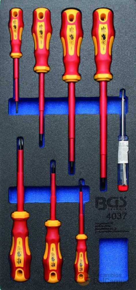 Bandeja 1/3 de polifoam con 8 destornilladores vde/gs-tüv/gs 1.000 v. planos y phillips Bandeja 1/3 de polifoam con 8 destornilladores vde/gs-tüv/gs 1.000 v. planos y phillips