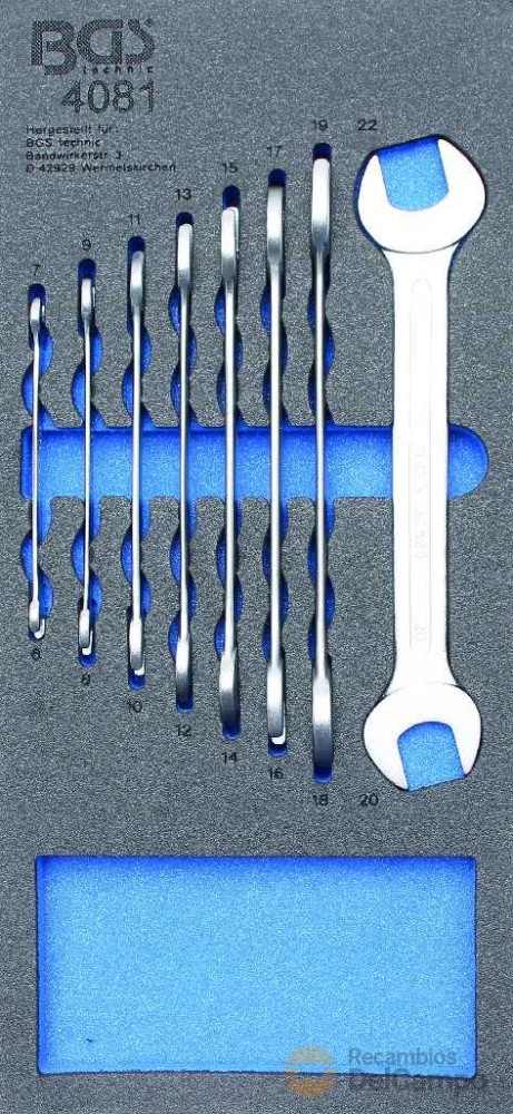 Bandeja 1/3 de polifoam con 8 llaves fijas planas (para GTi130600) Bandeja 1/3 de polifoam con 8 llaves fijas planas (para GTi130600)