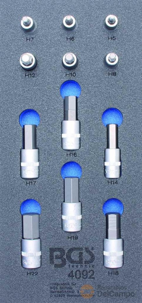 Bandeja 1/3 de polifoam con 12 vasos cortos 1/2" con punta allen (h5 - h22 mm / para GTi105052) Bandeja 1/3 de polifoam con 12 vasos cortos 1/2" con punta allen (h5 - h22 mm / para GTi105052)