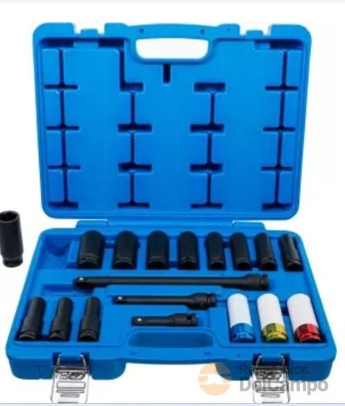 Estuche 10 vasos largos 1/2" impacto hex. (10 - 24 x 78 mm) + 3 vasos largos 1/2" de impacto de aluminio con protector de plástico (17-19 -21 x 78 mm) + 3 alargaderas 1/2" de impacto (75-125-250 mm) Estuche 10 vasos largos 1/2" impacto hex. (10 - 24 x 78 mm) + 3 vasos largos 1/2" de impacto de aluminio con protector de plástico (17-19 -21 x 78 mm) + 3 alargaderas 1/2" de impacto (75-125-250 mm)