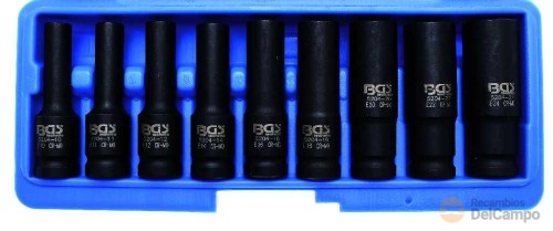 Estuche 9 vasos largos 1/2" de impacto torx tipo e, (e10 - e24) Estuche 9 vasos largos 1/2" de impacto torx tipo e, (e10 - e24)