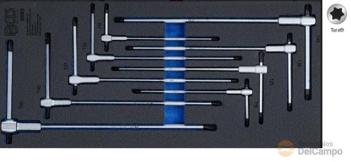 Bandeja 1/3 de polifoam con 9 destornilladores con mango en "t", torx (t10 x 100 - t50 x 200 mm) Bandeja 1/3 de polifoam con 9 destornilladores con mango en "t", torx (t10 x 100 - t50 x 200 mm)