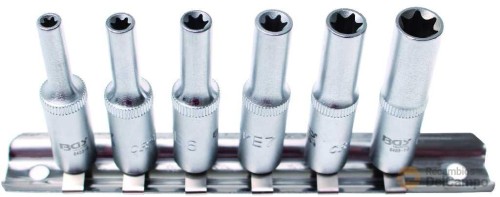 Regleta de 6 vasos largos 1/4" torx tipo e (e4 - e5 - e6 - e7 - e8 - e10) Regleta de 6 vasos largos 1/4" torx tipo e (e4 - e5 - e6 - e7 - e8 - e10)