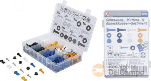 Estuche surtido de tornillos , tuercas y tapas de protección para las placas de matrícula de coche, furgoneta y motocicleta (400 pcs) Estuche surtido de tornillos , tuercas y tapas de protección para las placas de matrícula de coche, furgoneta y motocicleta (400 pcs)