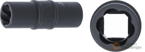 Vaso largo 1/2" de impacto de doble uso (hex. *protorque / tipo *twist* para soltar tornillos antirrobo y tuercas defectuosas), 17 x 75 mm. Vaso largo 1/2" de impacto de doble uso (hex. *protorque / tipo *twist* para soltar tornillos antirrobo y tuercas defectuosas), 17 x 75 mm.