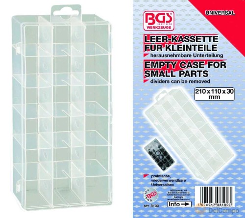 Caja de plastico con 18 compartimentos para pequeñas piezas, 210 x 110 x 30 mm Caja de plastico con 18 compartimentos para pequeñas piezas, 210 x 110 x 30 mm