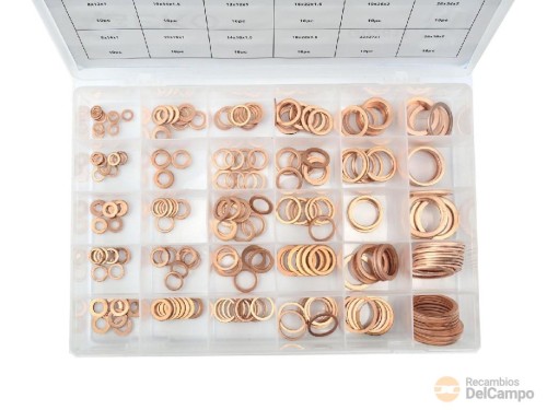 Estuche 300 arandelas de cobre (ø 5x 9 x 1.0 - 28 x 36 x 2.0 mm.) para tapon de carter motor Estuche 300 arandelas de cobre (ø 5x 9 x 1.0 - 28 x 36 x 2.0 mm.) para tapon de carter motor