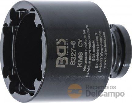 Vaso corto 1/2" con almena interior para tuercas ranuradas de bloqueo de ejes, manguetas de fijación o desmontaje de vehiculos industriales, km6 Vaso corto 1/2" con almena interior para tuercas ranuradas de bloqueo de ejes, manguetas de fijación o desmontaje de vehiculos industriales, km6