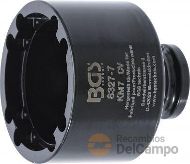 Vaso corto 1/2" con almena interior para tuercas ranuradas de bloqueo de ejes, manguetas de fijación o desmontaje de vehiculos industriales, km7 Vaso corto 1/2" con almena interior para tuercas ranuradas de bloqueo de ejes, manguetas de fijación o desmontaje de vehiculos industriales, km7