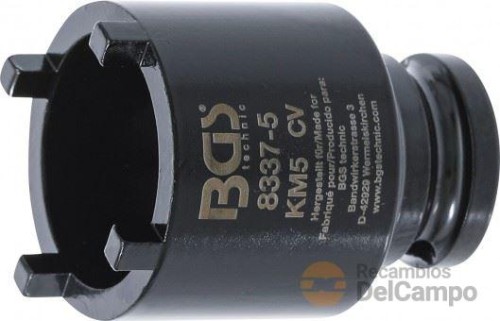 Vaso corto 1/2" con almena externa para tuercas ranuradas de bloqueo de ejes, manguetas de fijación o desmontaje de vehiculos industriales, km5 Vaso corto 1/2" con almena externa para tuercas ranuradas de bloqueo de ejes, manguetas de fijación o desmontaje de vehiculos industriales, km5