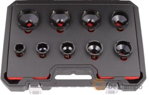 Estuche 9 vasos cortos con 4 almenas ext., 1/2" & 3/4" para tuercas ranuradas de bloqueo de ejes, manguetas de fijación o desmontaje de vehiculos industriales, (km4 - km12) Estuche 9 vasos cortos con 4 almenas ext., 1/2" & 3/4" para tuercas ranuradas de bloqueo de ejes, manguetas de fijación o desmontaje de vehiculos industriales, (km4 - km12)