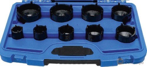 Estuche 9 vasos cortos con 4 almenas ext., 1/2" & 3/4" para tuercas ranuradas de bloqueo de ejes, manguetas de fijación o desmontaje de vehiculos industriales, (km4 - km12) Estuche 9 vasos cortos con 4 almenas ext., 1/2" & 3/4" para tuercas ranuradas de bloqueo de ejes, manguetas de fijación o desmontaje de vehiculos industriales, (km4 - km12)