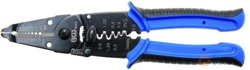 Alicate pelacables y para terminales fast-on, 215 mm., con muelle de sujección y bloqueo Alicate pelacables y para terminales fast-on, 215 mm., con muelle de sujección y bloqueo