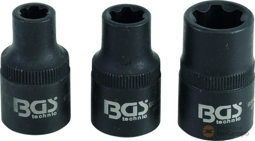 Blister 3 vasos cortos de impacto 1/2" ribe-plus m6s - m8s - m12s, adecuado para nissan & renault en acoplamientos, cabezal de cilindros, etc