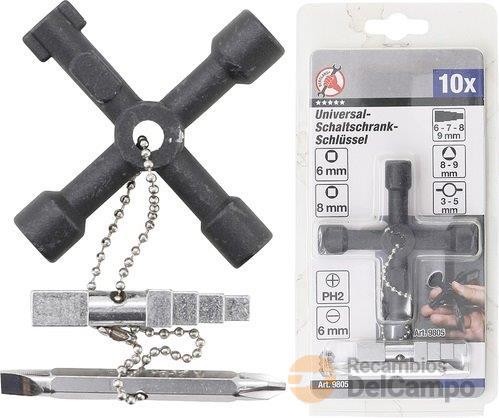 Multillave en cruz para centralita, con cadena - punta reversible ph-pl y llave de armario de distribución. Multillave en cruz para centralita, con cadena - punta reversible ph-pl y llave de armario de distribución.