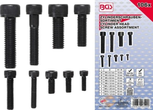 Estuche 106 tornillos de cabeza cilíndrica, apriete hexagonal, din 912-iso 4762 Estuche 106 tornillos de cabeza cilíndrica, apriete hexagonal, din 912-iso 4762