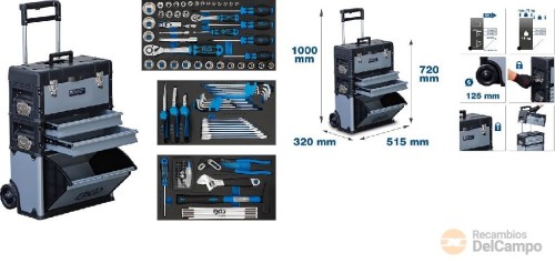 Maleta portaherramientas con 2 ruedas, con 4 cajones desmontables con dotación de 111 herramientas Maleta portaherramientas con 2 ruedas, con 4 cajones desmontables con dotación de 111 herramientas