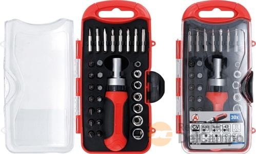 Estuche destornillador de carraca giratorio, portapuntas 1/4" + 30 vasos cortos 1/4" y puntas 1/4" ( planas - phillips - torx - pozidriv - allen) Estuche destornillador de carraca giratorio, portapuntas 1/4" + 30 vasos cortos 1/4" y puntas 1/4" ( planas - phillips - torx - pozidriv - allen)
