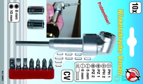 Blister portapuntas cardan 1/4" + 4 puntas planas, 2 phillips, 2 vasos y un adaptador 1/4"
