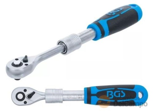Carraca reversible 1/2" extensible extralarga, 455 - 595 mm., 72 d con mango antideslizante - ergonómico y bicomponente Carraca reversible 1/2" extensible extralarga, 455 - 595 mm., 72 d con mango antideslizante - ergonómico y bicomponente