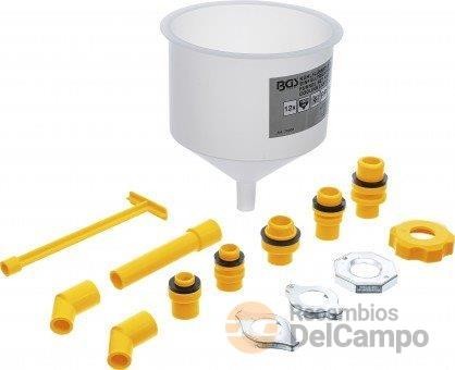 Embudo 1,6 l. de plastico transparente y graduado de uso multiple para llenado de refrigerante / aceite motor / liquido parabrisas, + 13 adaptadores / reductores para diferentes vehículos Embudo 1,6 l. de plastico transparente y graduado de uso multiple para llenado de refrigerante / aceite motor / liquido parabrisas, + 13 adaptadores / reductores para diferentes vehículos