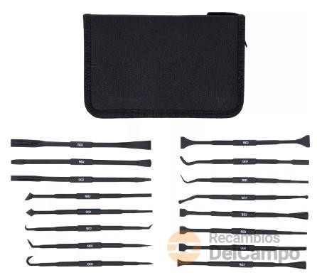 Estuche 6 extractores de retenes de plástico + 10 espatulas de plástico para sustitución de juntas tóricas y anillos de sellado de motor, caja de cambio, dirección y sistemas hidraúlicos Estuche 6 extractores de retenes de plástico + 10 espatulas de plástico para sustitución de juntas tóricas y anillos de sellado de motor, caja de cambio, dirección y sistemas hidraúlicos