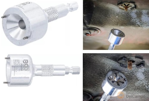 Llave 1/4" con 2 tetones para sustitución de las arandelas de sujeccion de revestimiento de bajos y placas de proteccion termica de carroceria grupo vag & ford Llave 1/4" con 2 tetones para sustitución de las arandelas de sujeccion de revestimiento de bajos y placas de proteccion termica de carroceria grupo vag & ford