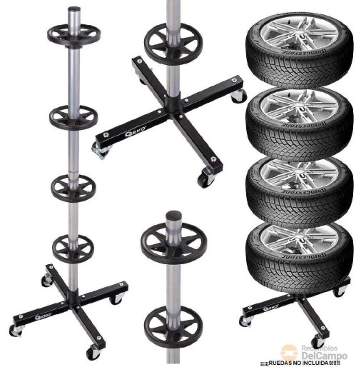 Soporte movil para 4 llantas con o sin neumático de hasta 225 mm de ancho x 1.160 mm de altura x 100 kgs. de peso Soporte movil para 4 llantas con o sin neumático de hasta 225 mm de ancho x 1.160 mm de altura x 100 kgs. de peso