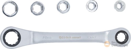 Blister de llave estrella plana de carraca (14 - 19 mm bihex.) + 5 vasos adaptables hex. (8 - 10 - 12 - 13 - 17 mm.) Blister de llave estrella plana de carraca (14 - 19 mm bihex.) + 5 vasos adaptables hex. (8 - 10 - 12 - 13 - 17 mm.)
