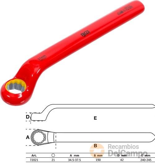 Llave estrella acodada de una boca bihex. con aislamiento vde hasta 1.000 v. según en 60900/iec 60900, 21 mm. Llave estrella acodada de una boca bihex. con aislamiento vde hasta 1.000 v. según en 60900/iec 60900, 21 mm.