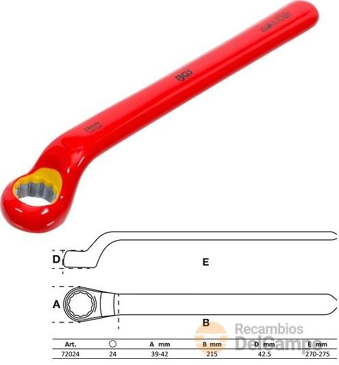 Llave estrella acodada de una boca bihex. con aislamiento vde hasta 1.000 v. según en 60900/iec 60900, 24 mm. Llave estrella acodada de una boca bihex. con aislamiento vde hasta 1.000 v. según en 60900/iec 60900, 24 mm.
