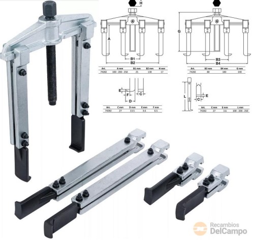 Estuche extractor brazos paralelos universal con 3 pares de brazos (ø 100 - 200 - 250 mm.) Estuche extractor brazos paralelos universal con 3 pares de brazos (ø 100 - 200 - 250 mm.)