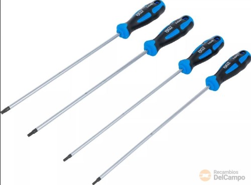 Blister 4 destornilladores torx extralargos ( t15 - t20 - t25 - t30 x 250 mm.) con mango ergonómico bimateria Blister 4 destornilladores torx extralargos ( t15 - t20 - t25 - t30 x 250 mm.) con mango ergonómico bimateria